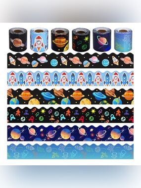6 Rolls 196.8 Ft Space Bulletin Board Border Space Galaxy School and Office Deco